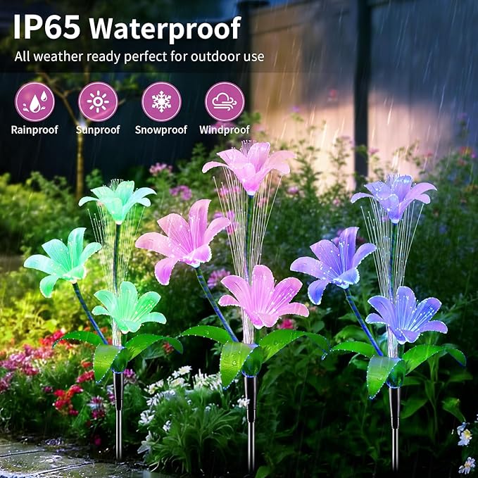Solar Garden Lights Waterproof 3 Pack Solar Lights Outdoor Decorative 7 Color Changing Double Jellyfish and Lily Flower Garden Decor Yard Christmas Pool Outdoor, Mother's Women