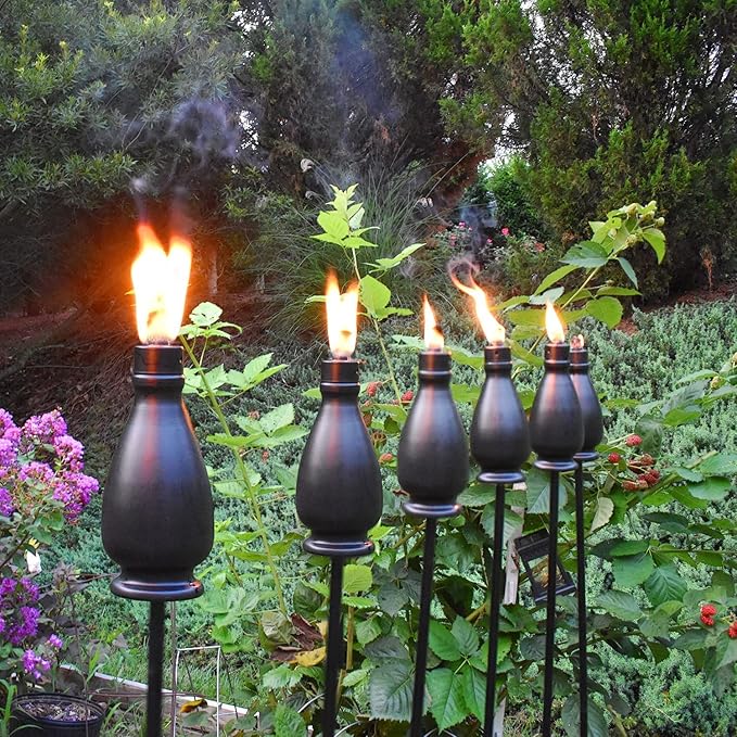 Metal Citronella Torches, 6 Pack Torches Garden for Outside 60 inch Flickering Flame Citronella Outdoor Light Torch,Metal Torches for Outside, Camping Patio Pathway Table Torch(Jet Black)