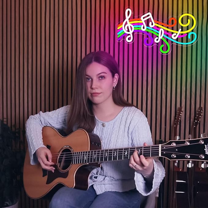 Music Neon Sign for Wall Decor, Dimmable Colorful Musical Note Staff LED Neon Lights for Bedroom, Music Studio, Classroom, Concert, Party, Birthday Gifts for Kids