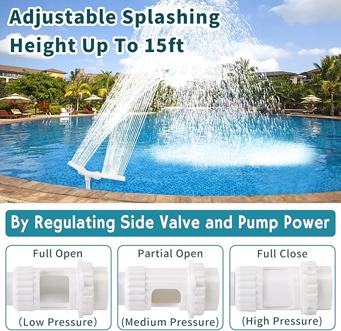 Klleyna Water-Fountain Dual Spray Swimming-Pool-Accessories - Upgrade Above/Inground Waterfall Cooler, Adjustable 2 in 1 Nozzle, High Pressure Pond Aerator, Garden Sprinkle Feature Outdoor Décor