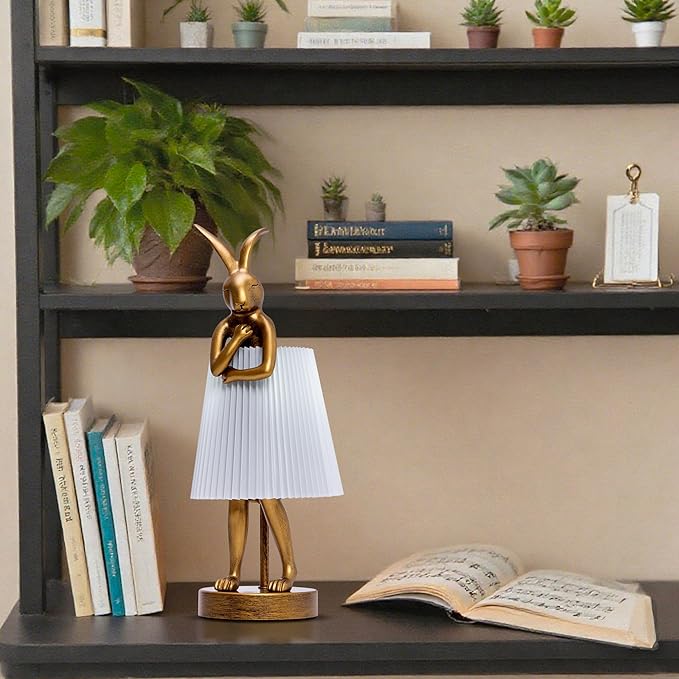 YHT Bunny Table Lamp, Cute Animal Rabbit Lamp,Bunny Lamp,15.7" Vintage LED Desk Light with Linen Lampshade, for Bedroom, Study Room, Office, Nursery, Home Decor (Light Gray)