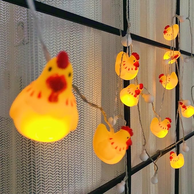 5.4 FT Easter Chick String Lights,10 LED Christmas Hen Fairy Light Chick Lamp Battery Operated for Home Party Camping Decoration (Chick)