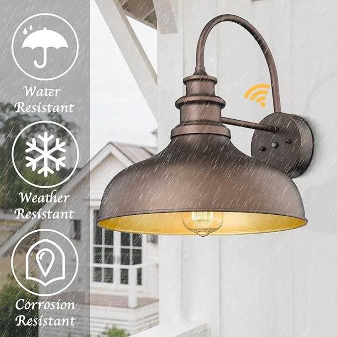 Bestshared Dusk to Dawn Sensor Farmhouse Barn Light, Outdoor Wall Sconce, Outdoor Wall Lantern for Porch,Exterior Light Fixtures Porch Lights(Orb+Gold, 4 Pack)