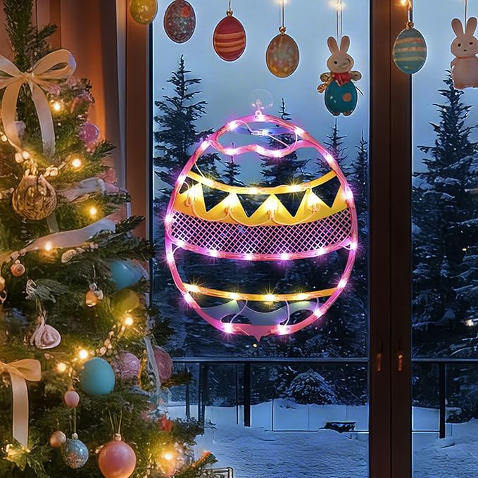 17" 35LED Lighted Pink Easter Egg Decor - UL Certified, Sweet Warm Glow, Window & Hanging Decor, Home Office Accent, Elegant Gift Box Packed