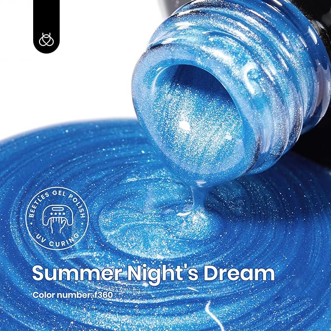Beetles Pearl Gel Nail Polish - 15ml Blue Nail Polish Drawing Swirl Shell Thread Effect Dark Blue Gel Polish Soak Off UV & LED Cured Long-Lasting Manicure St Patrick Day Gift for women