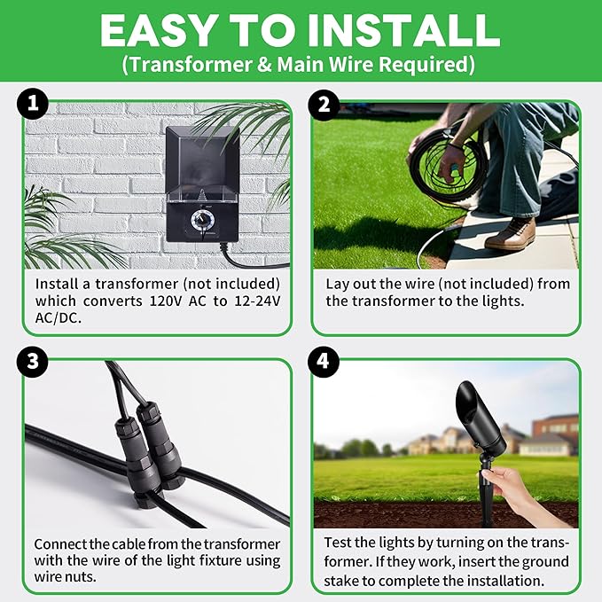 Landscape Spotlight - Soft & Natural White Selectable Setting Up Lights, 12V Outdoor Low Voltage Spot Lights, Stretchable Shroud Wired LED, Waterproof Aluminum Black for Patio Wall 6 Pack