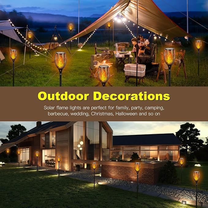 4 Pack Solar Lights Outdoor Larger 96 LED Solar Tiki Torches with Flickering Flame Upgraded Taller 43" Outdoor Lights Waterproof for Garden Patio Yard Pathway Outside Halloween Decorations