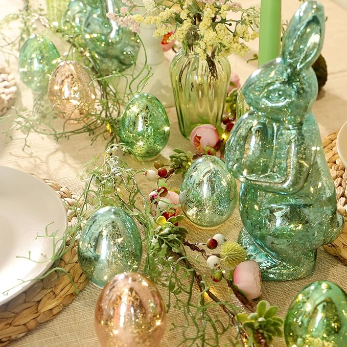 Easter Eggs Decoration Handcrafted Glass Egg Light for Nursery Egg Night Light Battery Operated Ideal Easter Table Decorations (Set of 3)