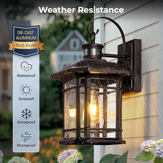 VIANIS Large Oil Rubbed Bronze Motion Sensor Outdoor Light, Distance and Time Adjustable Dusk to Dawn Outdoor Lighting, Waterproof Anti-Rust Exterior Lighting Fixtures for House, Doorway, Garage