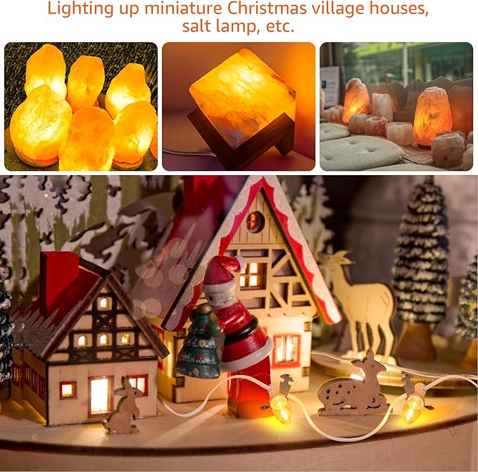 Christmas Village Lights with 4 LED Warm-White Bulb,Decoration for Christmas Village Houses,Halloween Holiday,C7 Village Light Cord