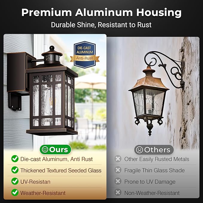 Outdoor Wall Light Fixtures with GFCI Outlet, Adjustable Sensitivity Motion Sensor Outdoor Lights, Oil Rubbed Bronze Anti-Rust Outside Lighting Fixture Sconce for Patio, Garage, Waterproof
