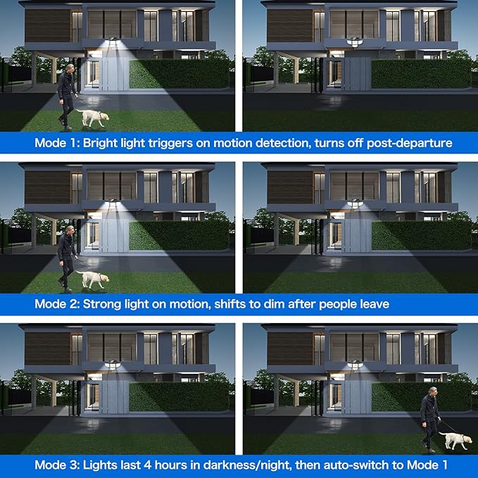 3000LM Outdoor Solar Light - Upgrade 4 Heads 188 LED Solar Motion Sensor Outdoor Lights, IP65 Waterproof Powered Light for Home Darkroom Backyard, 4 Pack