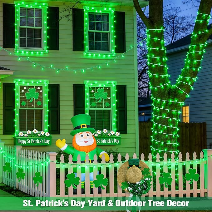 JMEXSUSS 600 LED Green St Patricks Day String Lights, 168Ft Clear Wire Christmas Lights for Indoor Outdoor Tree Yard Party Decor, Plug-in, 8 Mode with Remote