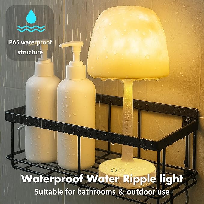 Rechargeable Shower Lights for Inside Shower, Cordless Waterproof Shower Lamp with Remote, 16 Color Changeable Ocean Wave Projector Light, LED Rotating Water Ripple Table Lamp for Bathroom, Bedroom
