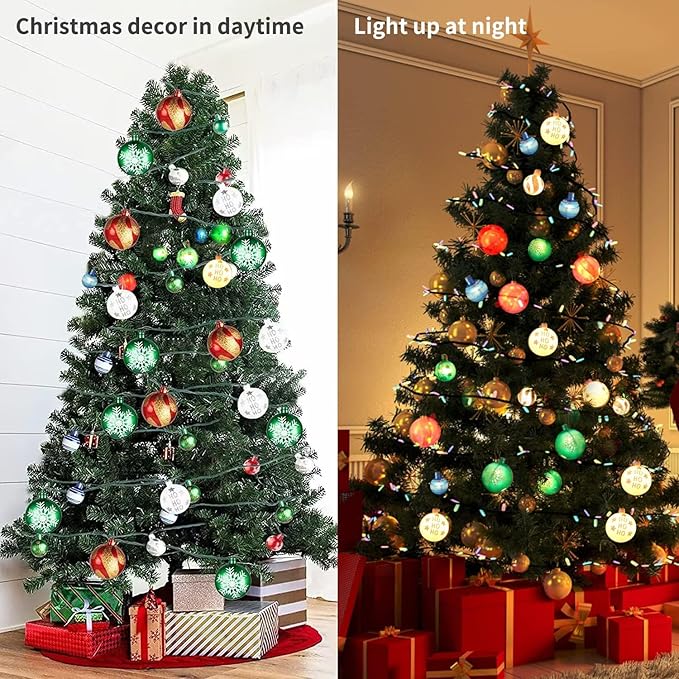 Christmas Ball Ornament Lights, 28ft 25 Bulbs Tree String Lights, Indoor Plug-in Expandable Wire for Holiday Party