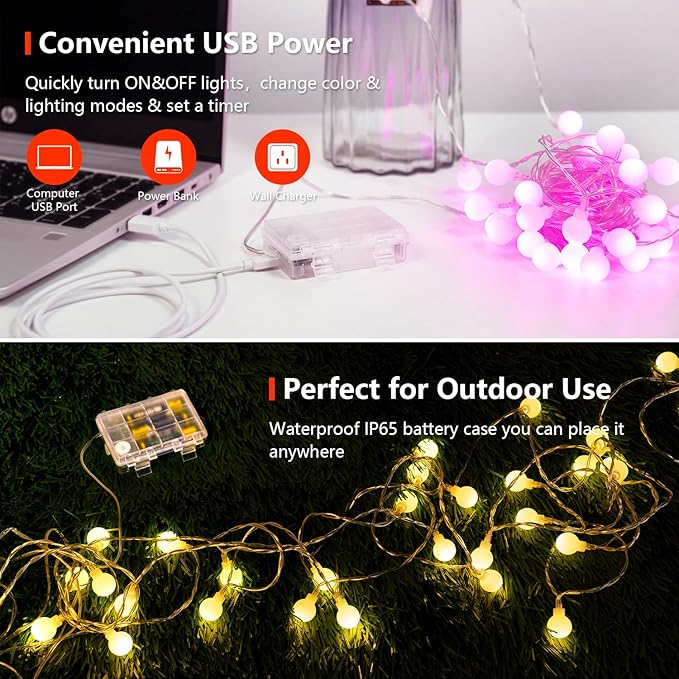 OMIKA 20FT Battery Powered String Lights, 40 LED 24 Color Changing Battery Operated Christmas Light, USB Powered Camping Lights String for Indoor Outdoor Hanging Light for Bedroom Xmas Party Decor