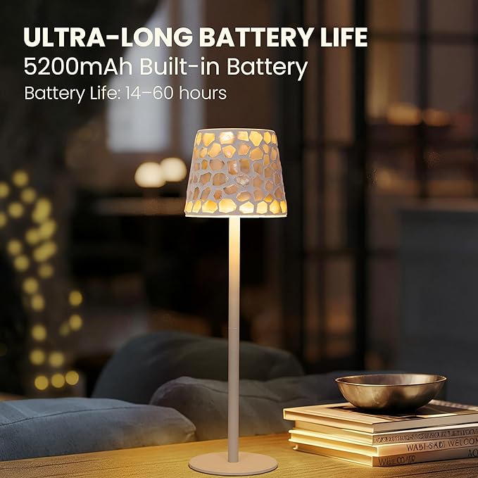 AELS Mosaic Rechargeable Lamps Cordless White Lamps Set of 2, 5200mAh Handmade Portable LED Touch Table Lamps, 3 Color Stepless Dimming Battery Powered Lamp, Wireless Lamp for Wedding Bedroom