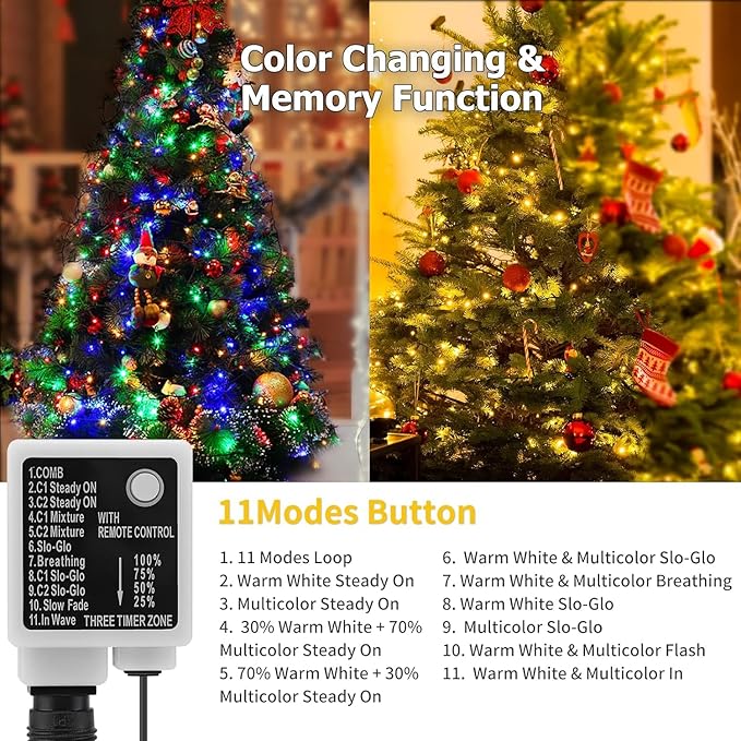 QUWIN Outdoor Christmas String Lights, 180Ft 500 LED UL Certified 11 Lighting Modes, Indoor & Outside Christmas Tree Lights for Christmas Tree, Patio, Holidays, Party ﻿