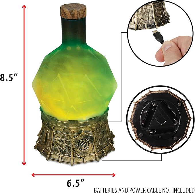 Enhance Gaming Sorcerer's Potion Light with Swirling Mystical Brew - Potion Bottle Mood Light Prop for Tabletop Game Immersion, Playroom, Desk Decor - Soft Glowing Whirling Potion (Green Elixir)