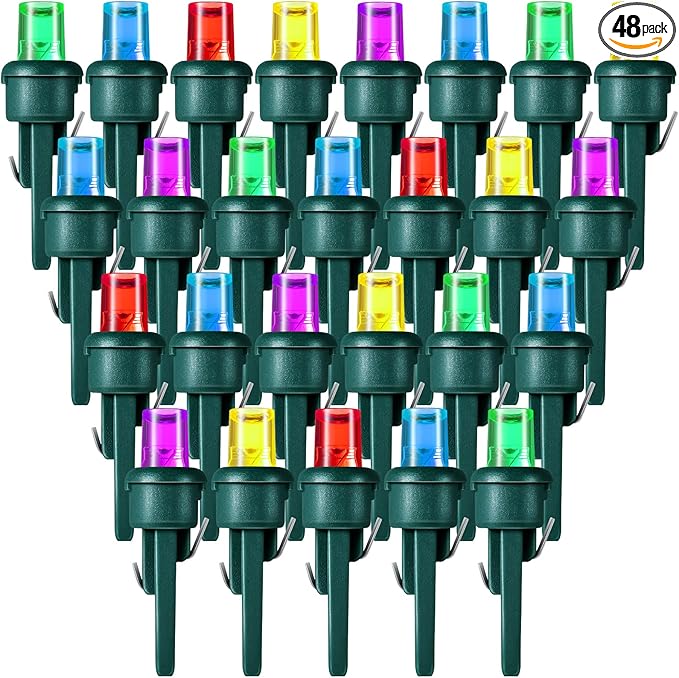 Honoson 48 Count 5 mm LED Halloween Replacement Bulbs Bulk Wide Angle Christmas Light Xmas Tree String Replacement Festival Light Decoration (Green Base with Bright Colors Bulb)