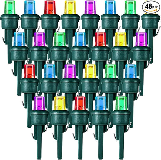 Honoson 48 Count 5 mm LED Halloween Replacement Bulbs Bulk Wide Angle Christmas Light Xmas Tree String Replacement Festival Light Decoration (Green Base with Bright Colors Bulb)