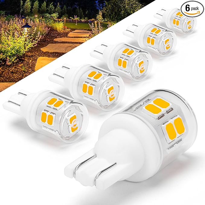 T5 T10 LED Wedge Base Bulbs, 2700K Warm White 2 Watts Equivalent 11W 18W Incandecent Bulbs, AC/DC 12-24V Low Voltage Replacement for Landscape Path Deck Garden RV Camper Lights, 6 Pack