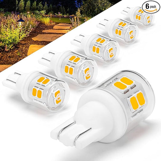 T5 T10 LED Wedge Base Bulbs, 2700K Warm White 2 Watts Equivalent 11W 18W Incandecent Bulbs, AC/DC 12-24V Low Voltage Replacement for Landscape Path Deck Garden RV Camper Lights, 6 Pack