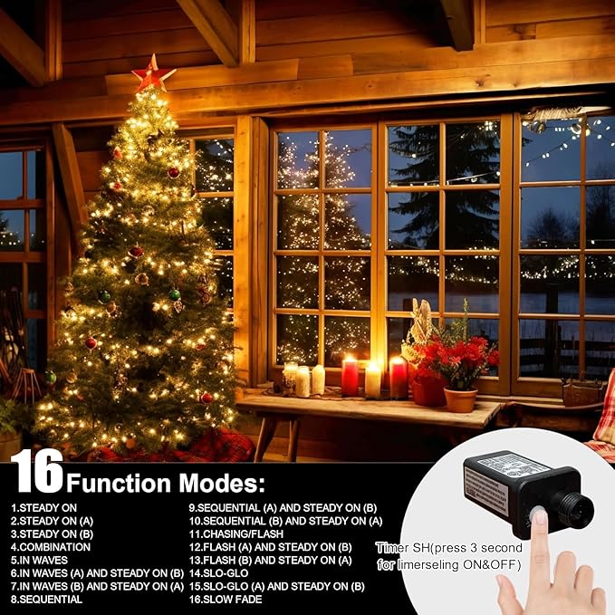 300LED 99FT Warm White String Lights Indoor Outdoor, Connectable Christmas Tree Lights Waterproof 16 Modes with Timer, Clear Wire Fairy Twinkle Light Plug in for Bedroom Wedding Party Xmas Decorations