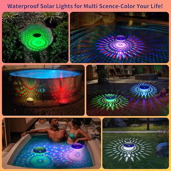 FirstE Solar Floating Pool Lights, RGB Color Changing Pool Floating Lights, Hangable IP68 Waterproof Solar Pool Light That Float for Pool Wedding Path Party Decoration, No Need Electric Wire