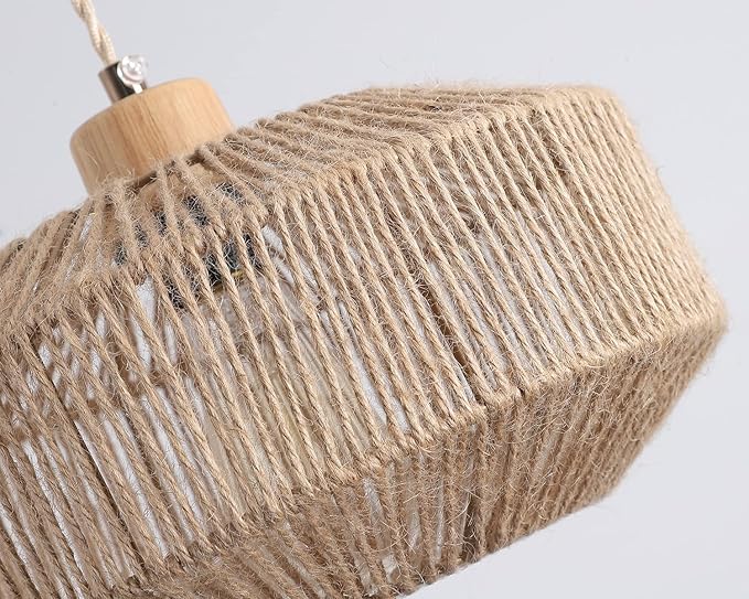 Coastal Woven Pendant Light Fixture One-Light Adjustable Natural Hemp Rope Cage Pendant Lighting for Kitchen Island Sink Farmhouse Dining Room