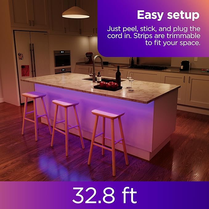 Roku Smart LED Light Strip, 32.8ft - Color Options with Adjustable Brightness & Temperature - Peel & Stick WiFi Smart Strip Lights Works with Roku Voice, Alexa & Google Assistant - Smart Home Products