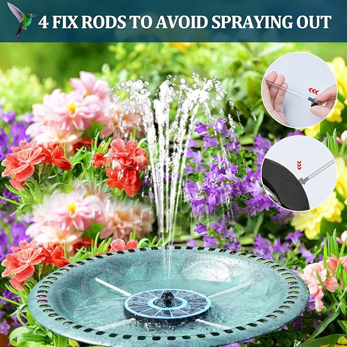Solar Fountain New, 3.5W Solar Bird Bath Fountains with Glass Panel, 2200 Battery, Hummingbird Water Features with Color LED Lights, 8 Spray Modes & 4 Fixed Pipes for Garden, Pool, Pond