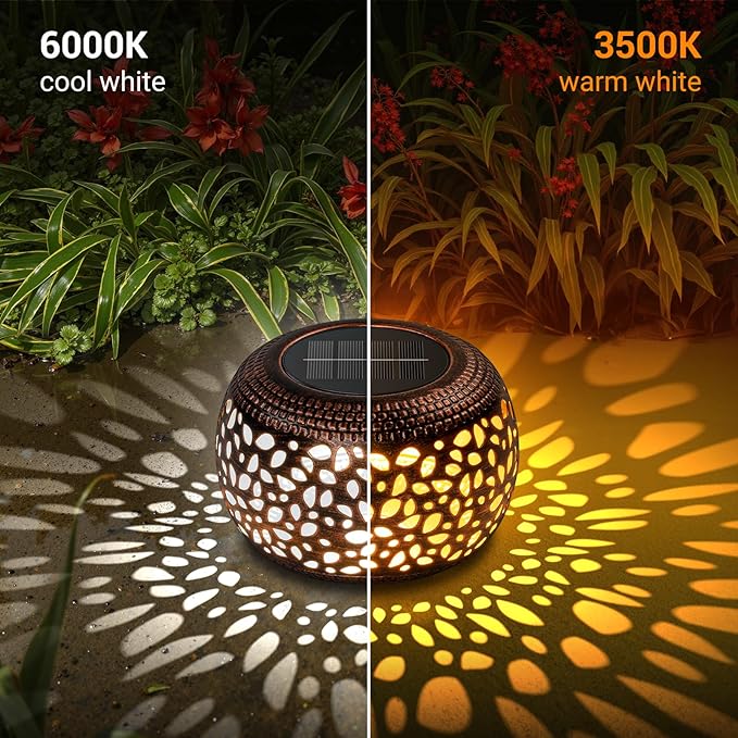 Solar Lanterns Outdoor Waterproof: 2 Pack Hollow Out Retro Metal Lantern Lights - Solar Lantern Decorative - Gardening Gifts for Women Mother's Day, Outside Garden Yard Patio & Indoor Tabletop Decor