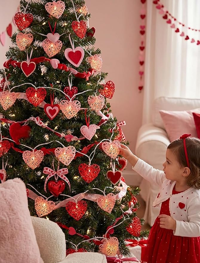 Red and Pink Heart Shape String Lights, 8.5Ft Valentine's Day String Lights with 10 LED Heart Lights, Plug in Hanging Valentines Window Fairy Lights for Indoor Outdoor Wedding Party Valentine Decor