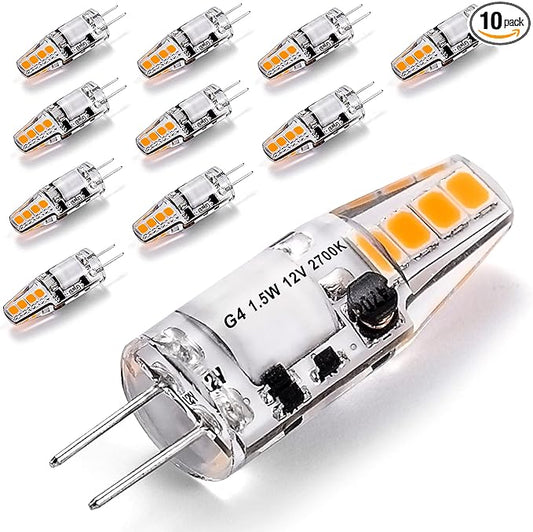 G4 LED Bulbs 10W-20W T3 Halogen 12V Landscape Replacement, JC Bi-Pin Base G4 1.5W AC/DC 12V for RV Under Cabinet Puck Light Chandeliers Track Outdoor Path Lighting,Warm White 2700K (10 Pack)
