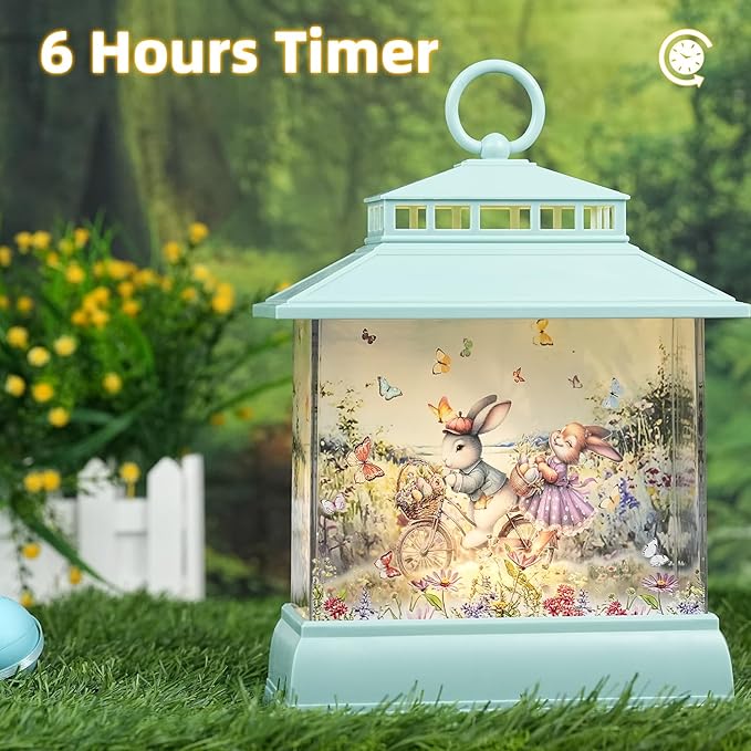 Easter Snow Globe Lantern Easter Decorations for The Home, Light up Easter Bunny Egg Decor with Timer, Glitter Spring Decorations Gift Holiday Table Top Decor