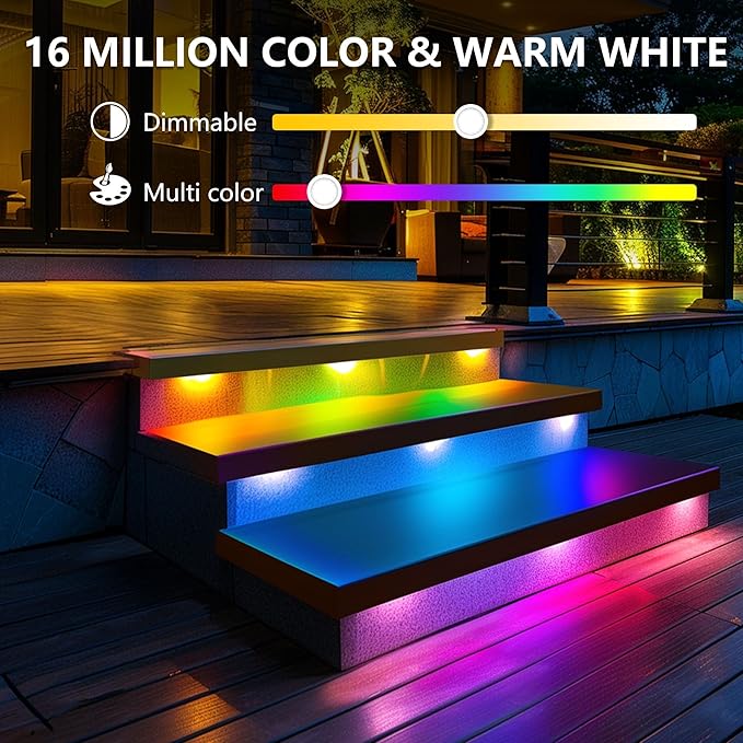 8 Pack 7 inch RGB LED Hardscape Lighting Step Lights Retaining Wall Lights with Color Changing & Warm White Mode Low Voltage Landscape Paver Lights Waterproof Deck Lights for Outside Stairs Yard