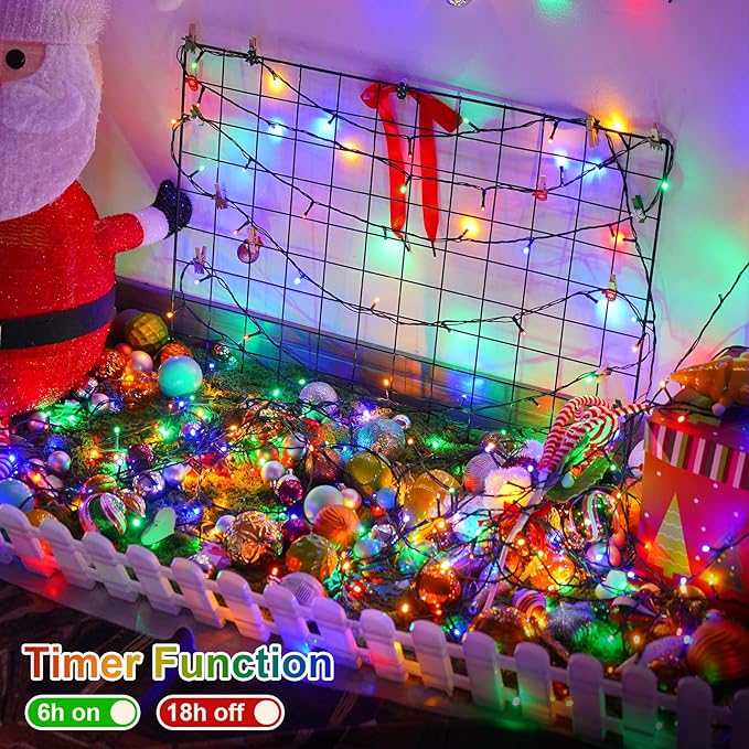 QITONG 500 LED 165ft Christmas String Lights Outdoor Waterproof, Multicolor Lights wiht 8 Modes, Green Wire Twinkle String Lights Plug in