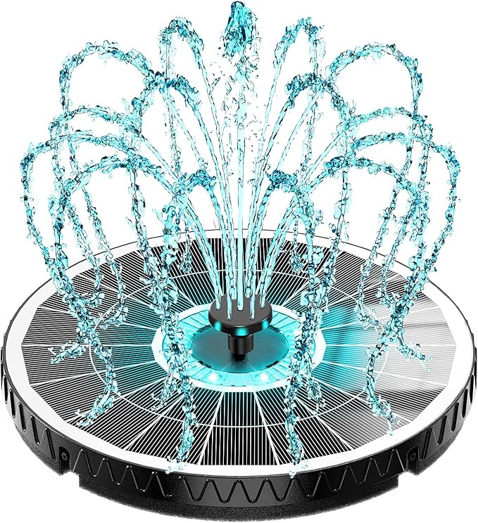 Yzert Remote Solar Fountain 2026, 6W Glass Bird Bath Fountain, 4000 mAh Solar Water Fountain Pump with 7 Nozzles & 4 Fixers, Colorful Lights for Garden, Pond, Pool, Outdoor-Adjust Water Height (8LEDs)