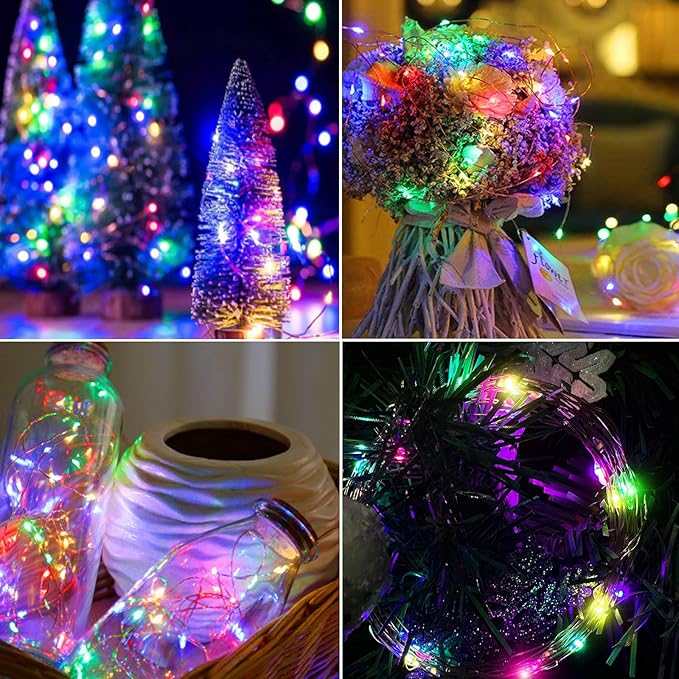 Aogist 16FT Fairy Lights with Spool,Ultra-Bright 50 LEDs Battery Operated Copper Wire String Light for Bedroom Christmas Wedding Centerpiece Parties Decoration,Multicolor(Warm White/Green/Blue/Red)