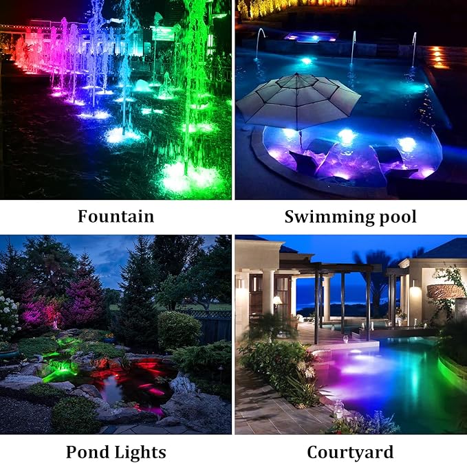 T-SUN Solar Pond Light, Super Bright LED Underwater Color Changing Solar Lights RGB Submersible Fountain Lights IP68 Waterproof Fish Tank Light for Aquarium Garden Pool Fountain Pond