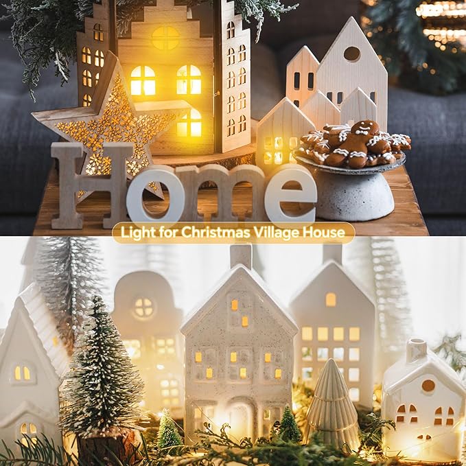 Leelosp 12 Pack Accessory Cord with 1 LED Light Bulb, 4.9 FT Christmas Village Blow Mold Light Cord E12 Clip-On Socket with Double Fuse for Halloween Pumpkin DIY Holiday Decorations