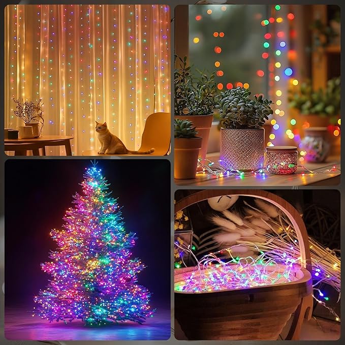Fairy Lights Battery Operated String Lights 16.4ft 50LED Flashing and Constant Light Waterproof Silver Wire for Christmas DIY Party Wedding Decoration (Multicolor, 4 Pack)