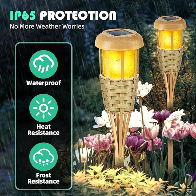 Solar Outdoor Lights, Solar Torch Lights Outdoor Flickering Flame, Outdoor Decorations for Patio Path Yard - 4 Pack