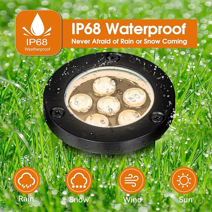 6W Well Lights Outdoor,110V 120V Landscaping Lights IP68 Waterproof 2700k Warm White Outdoor In-Ground Lights for Yard, Garden Patio, 8 Pack