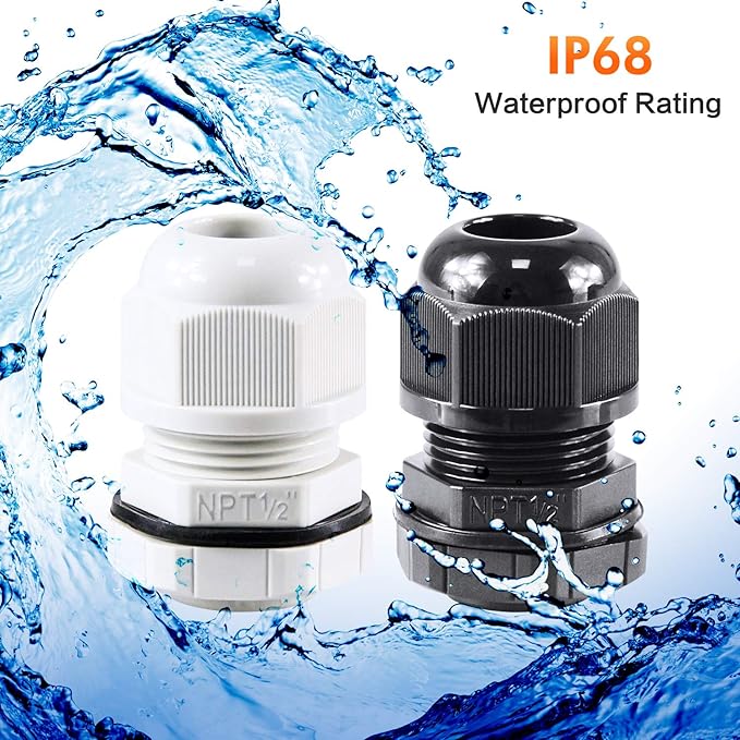 XHF IP68 Nylon Waterproof NPT Cable Glands Kit 38pcs 1/4", 3/8'', 1/2'', 3/4'' UL Listed and RoHS Cord Grip Compliant Cable Strain Relief Grey