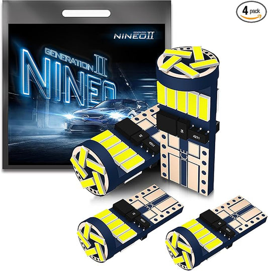 NINEO T10 LED BULBS 4 PCS, 194 921 168 w5w with 15-SMD 4014 Chips 6000K White for Car Interior Backup Tail Door Dome Map Reverse License Plate Courtesy Side Marker Parking Trunk Glove Box Light Bulbs