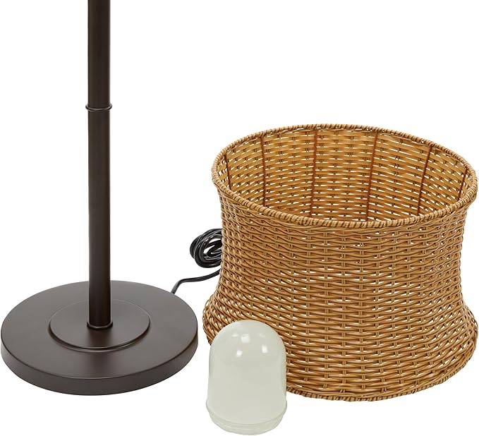 RIVER OF GOODS 59.5" H Indoor/Outdoor Floor Lamp - Basketweave Standing Floor Lamp for Living Room, Bedroom, Patio - Coastal Style Floor Lamps - Tan
