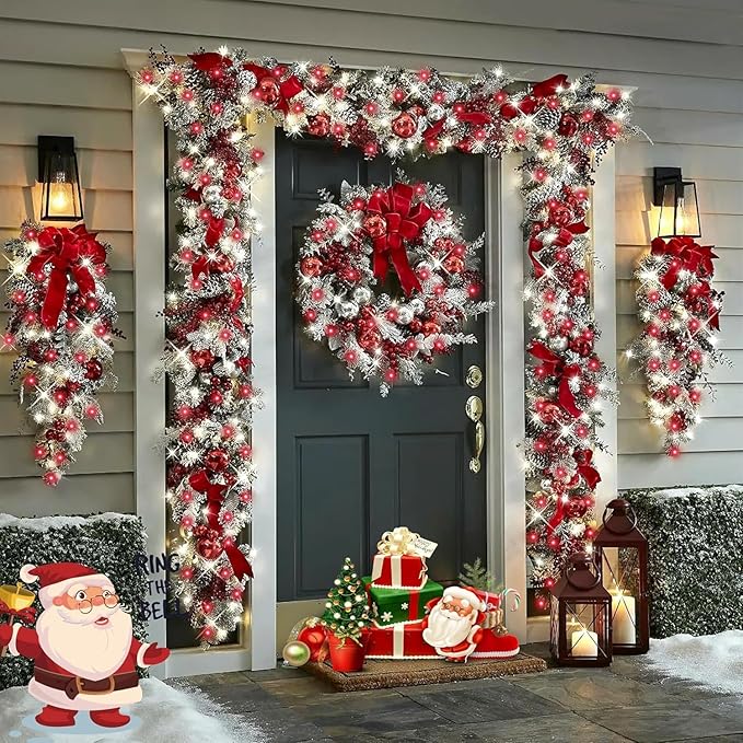 QITONG 4 Pack Red and White Solar Fairy Lights, Each 33ft 100 LED Christmas String Lights Outdoor Waterproof, 8 Modes Silver Wire Twinkle Lights