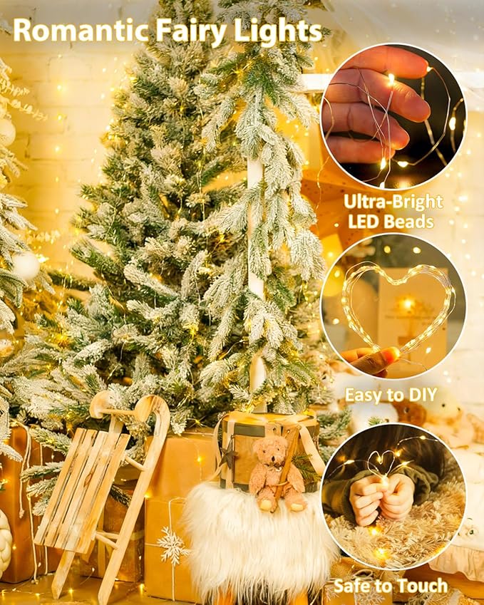 6 Pack Fairy Lights Battery Operated with Timer, Each 20FT 60LED Christmas String Lights Outdoor Indoor, Cuttable Battery Twinkle Light for Bedroom Home Wedding DIY Christmas Decorations (Warm White)